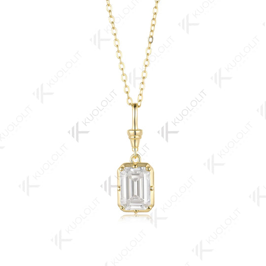 Kuololit 3.5ct Emerald Cut Moissanite Custom Necklace for Women Solid 585 14K 10K Yellow Gold Necklace for Christmas Gifts Party