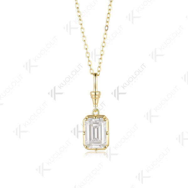 Kuololit 3.5ct Emerald Cut Moissanite Custom Necklace for Women Solid 585 14K 10K Yellow Gold Necklace for Christmas Gifts Party