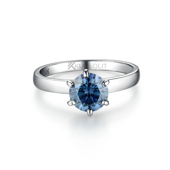 Kuololit 2CT Blue Moissanite Ring for Women Solid 14K 10K Yellow Gold Origanal Blue Color Round Ring for Engagement Christmas