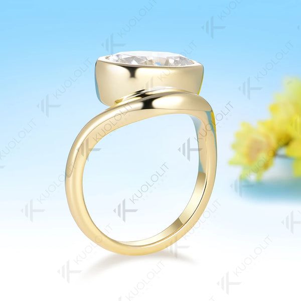 Kuololit 4.5CT Oval Moissanite Custom Engagement Ring for Women Solid 14K 10K 585 Yellow Gold  Ring for Christmas Gifts Party