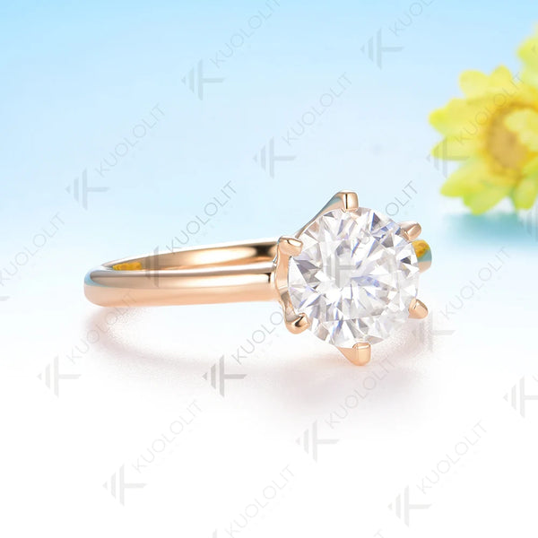 Kuololit 1.5CT Moissanite Custom Ring for Women Solid 14K 10K 585 Rose Gold Engagement Ring for Christmas Gifts Party Jewelry