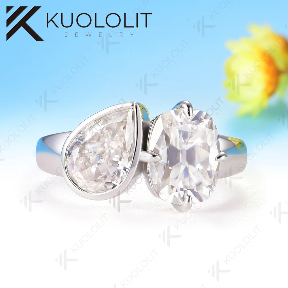 Kuololit 4.5CTW OMC Crushied Ice Pear Cut Moissanite for Women Soild 10K 14K 585 White Gold Engagement Ring for Christmas Gift