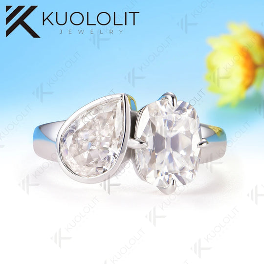 Kuololit 4.5CTW OMC Crushied Ice Pear Cut Moissanite for Women Soild 10K 14K 585 White Gold Engagement Ring for Christmas Gift