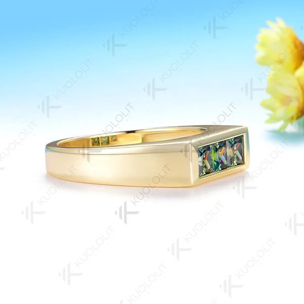 Kuololit 1.2CTW Cyan Princess Cut Moissanite for Women Solid 10K 14K 585 Yellow Gold Wedding Bands for Engagement Christmas Gift