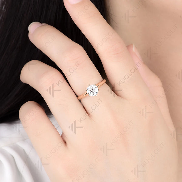 Kuololit 1CT IGI Lab Grown Diamonds Custom Engagement Ring for Women Solid 14K 10K 585 Rose Gold Ring for Christmas Gifts Party