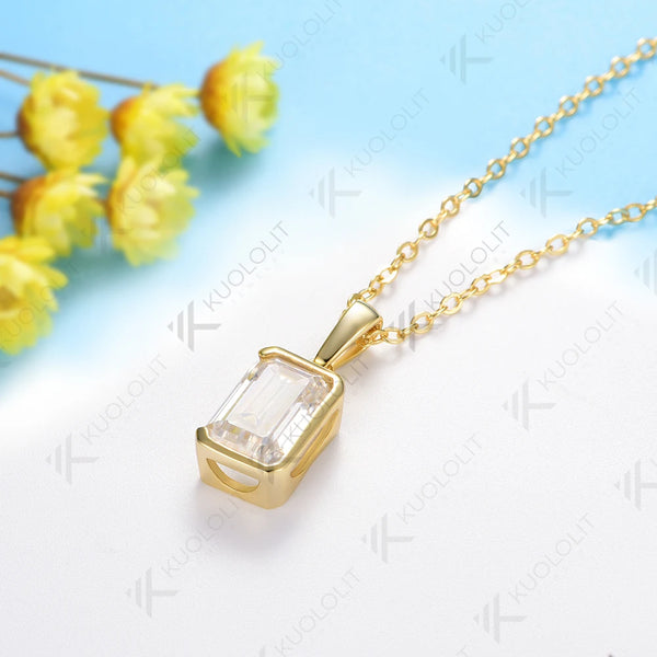 Kuololit 2.5CTW Emerald Moissanite Necklaces for Women Solid 18K 14K 10K 585 Yellow Gold Half Bezel Set Earriings for Christmas