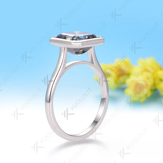 Kuololit 3.5CT Gray Moissanite Asscher Cut Ring for Women Solid 14K 10K 585 White Gold for Engagement Wedding Christmas Gifts