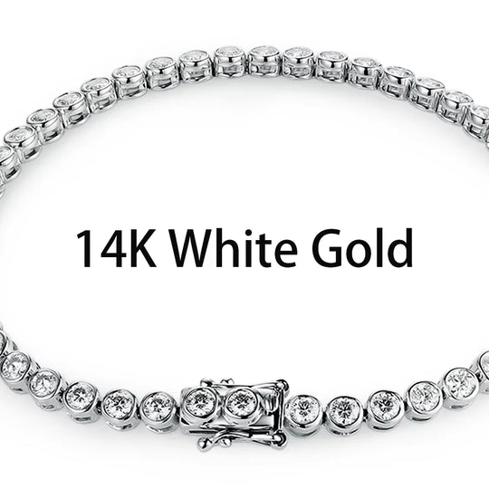 Kuololit Bezel Set Moissanite Tennis Bracelet for Women Solid 14K 10K 925silver Round D VVS1 Bracelet for Engagement Christmas