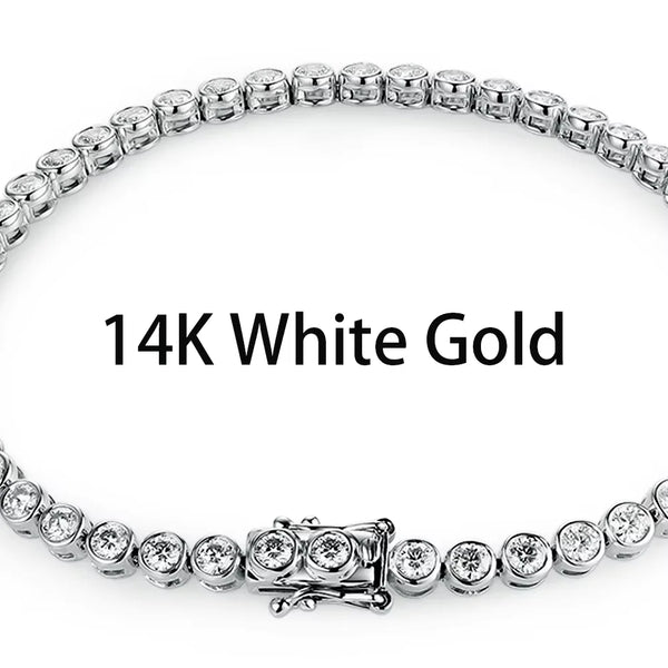 Kuololit Bezel Set Moissanite Tennis Bracelet for Women Solid 14K 10K 925silver Round D VVS1 Bracelet for Engagement Christmas