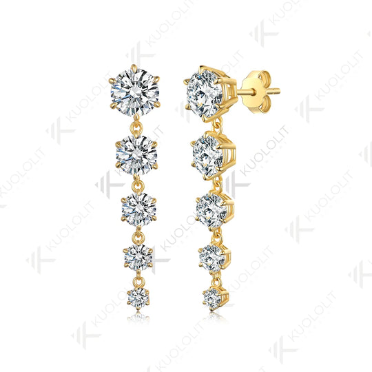 Kuololit 5.8CTW Moissanite Stub Earrings for Women  18K 14K 10K Two Tone Gold Long Earrings for Anniversary Engagement Gifts