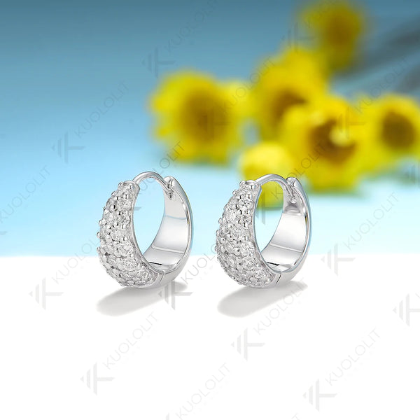 Kuololit Moissanite Hoop Earrings for Women Solid 18K 14K 10K Yellow Gold U Earring for Party Christmas Classic Engagement