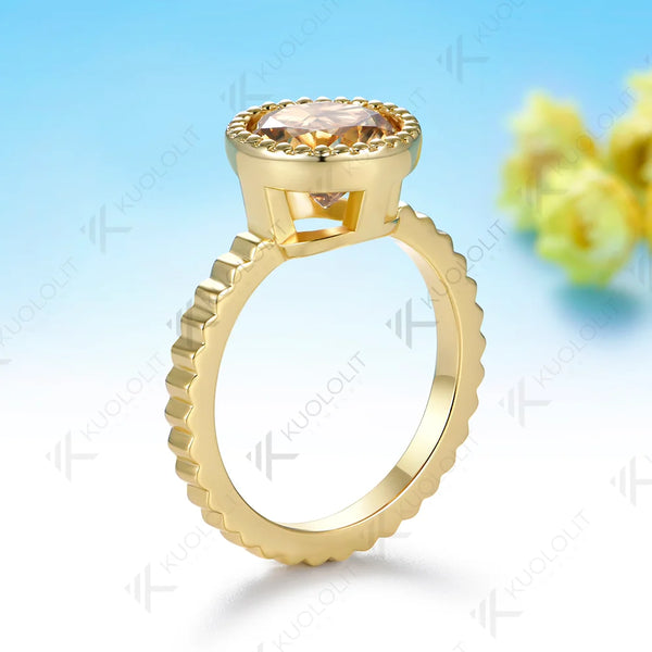 Kuololit 3CT Champagne Moissanite Custom Ring for Women Solid 14K 10K 585 Yellow Gold for Christmas Gifts Engagement Anniversary
