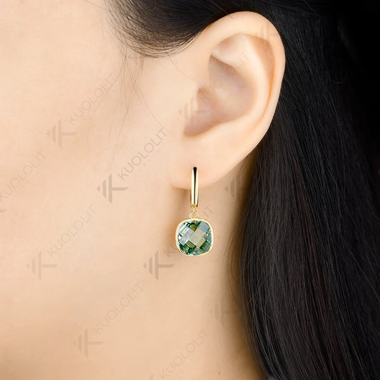 Kuololit 8CTW Cyan Moissanite Clip Earring for Women Solid 14K 10K Yellow Gold Double Rose Cut Earring for Christmas Gift Party