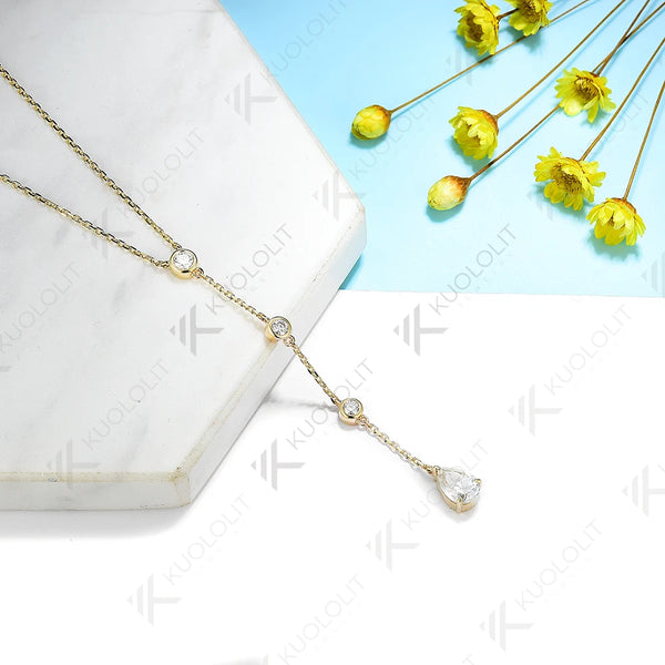 Kuololit 0.9CTW Moissanite Necklaces for Women Men Solid 585 14K 10K Gold 925 Silver Pear Chain for Engagement Party Christmas