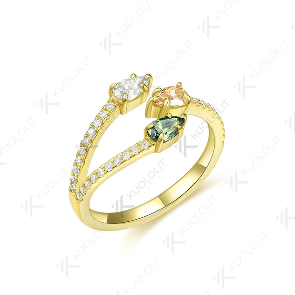 Kuololit 1.1CTW Cyan Champagne Moissanite Ring for Women Solid 18K14K 10K 585 Yellow Gold Pear Cut Engagement Ring for Christmas