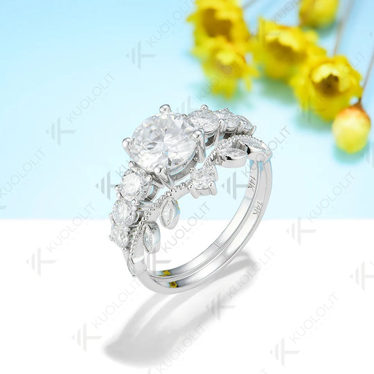 Kuololit 2CT Moissanite Rings for Women Solid 14K 10K 585 White Gold 925 Silver PT950 Set Rings for Engagement Wedding Christmas