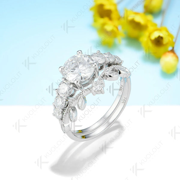 Kuololit 2CT Moissanite Rings for Women Solid 14K 10K 585 White Gold 925 Silver PT950 Set Rings for Engagement Wedding Christmas