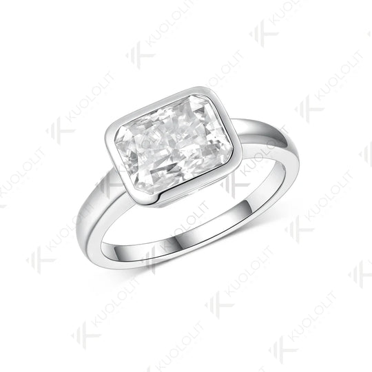 Kuololit 3CT Radiant Cut Cyan Moissanite Ring for Women Solid 14K 10K White Gold Bezel Set Engagement Ring for Christmas Gifts Party