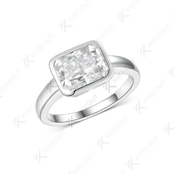 Kuololit 3CT Radiant Cut Cyan Moissanite Ring for Women Solid 14K 10K White Gold Bezel Set Engagement Ring for Christmas Gifts Party
