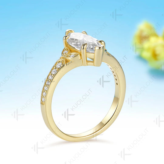 Kuololit 2CT Moissanite Custom Ring for Women Solid 14K 10K 585 Yellow Gold Marquise Cut for Christmas Gifts Engagement Wedding