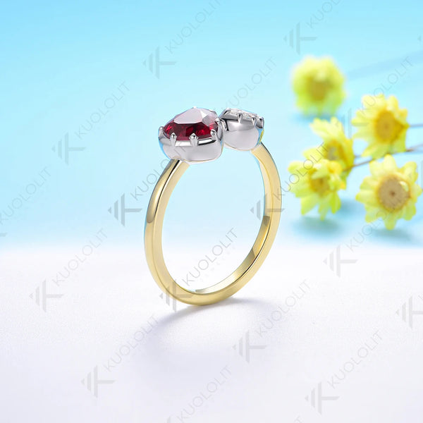 Kuololit 1.3CTW Lab Grown Ruby Moissanite Ring for Women Solid 18K 14K 10K Gold Two Tone Ring for Anniversary Engagement Gifts