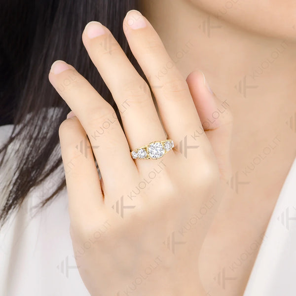 Kuololit 3.2CTW Moissanite Custom Ring for Women Solid 14K 10K 585 Yellow Gold for Christmas Engagement Anniversary Gift Party
