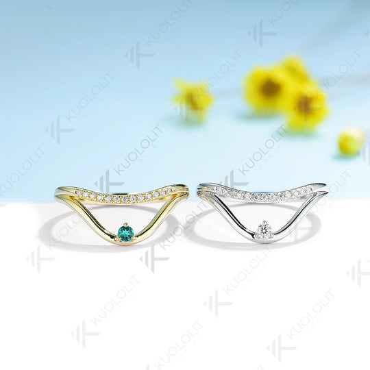 Kuololit Lab Grown Emerald Band Rings for Men Women Solid 10K 14K 18K 585 Gold Wedding Band for Engagement Party Christmas Gift