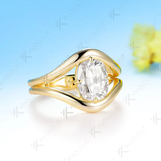 Kuololit 3CT OMC Cushion Custom Moissanite Ring for Women Solid 14K 10K Yellow Gold Engagement Ring for Christmas Gifts Party