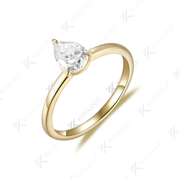 Kuololit 0.8CT Pear Moissanite Rings for Women PT950 Solid 14K 10K 585 White Gold 925 Silver for Engagement Wedding Christmas