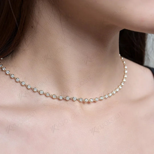 Kuololit Solid Gold Moissanite Necklace For Women 14K 10K 9K Gold 925 Silver Chain Necklace for Engagement Christmas Gifts