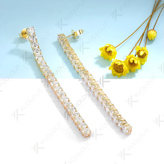 Kuololit 10.5CTW Moissanite Stud Earrings for Women Solid 18K14K10K 585 Yellow Gold DVS1Long Tennis Earrings for Christmas Gifts