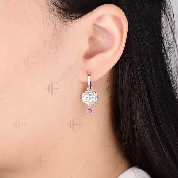 Kuololit 5CTW Moissanite Lab Grown Ruby Hoop Earrings for Women Solid 14K10K 585 White Gold for Engagement Christmas Gifts Party
