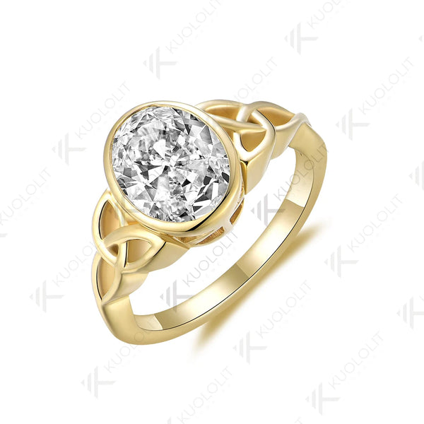 Kuololit 2CT Moissanite Ring for Women Solid 14K 10K 585 Yellow Gold Oval Moissanite Engagement Ring for Christmas Anniversary