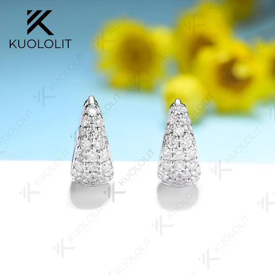 Kuololit Moissanite Hoop Earrings for Women Solid 18K 14K 10K Yellow Gold U Earring for Party Christmas Classic Engagement