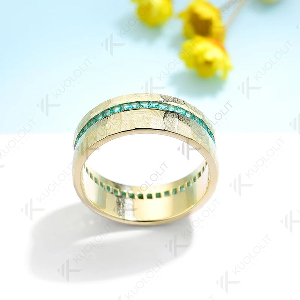 Kuololit 2.7CTW Lab Grown Emerald Band for Men Women Solid 18K 14K 10K 585 Yellow Gold Wedding Bands for Party Christmas Gifts