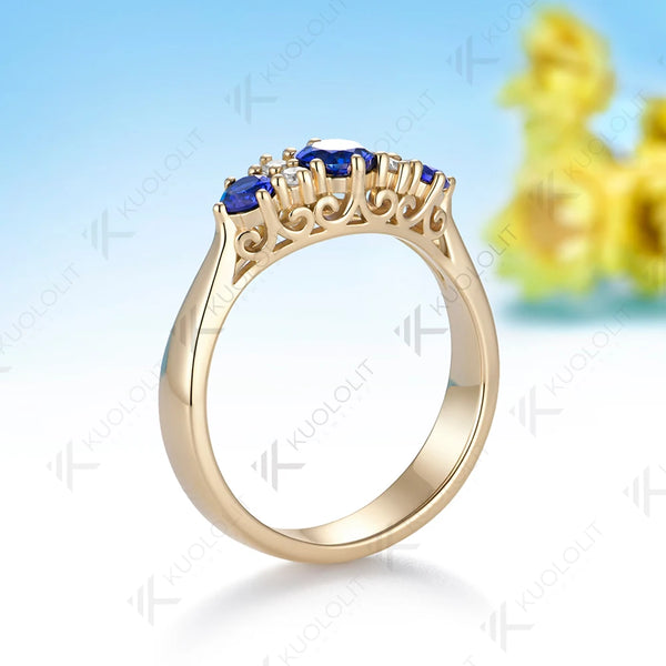 Kuololit 0.5CTW Lab Diamonds Blue Sapphire Ring for Women Solid 14K 10K 585 Yellow Gold Blue Ring for Engagement Christmas Gifts
