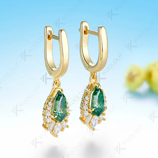 Kuololit 4CTW Cyan Moissanite Clip Earrings for Women Solid 14K 10K 585 Yellow Gold Oval Cut Clip Earrings for Christmas Gifts
