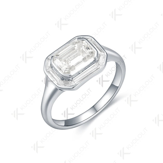 Kuololit 2CT Emerald Cut Moissanite Rings for Women Solid 14K 10K White Gold Engagement Ring for Christmas Gift Party Engagement