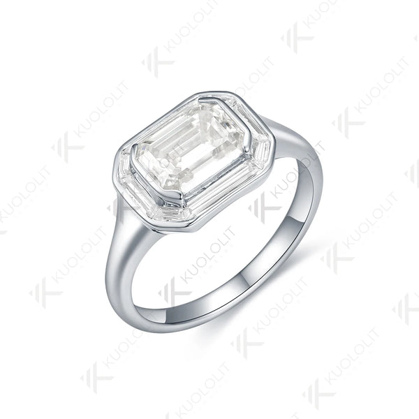 Kuololit 2CT Emerald Cut Moissanite Rings for Women Solid 14K 10K White Gold Engagement Ring for Christmas Gift Party Engagement