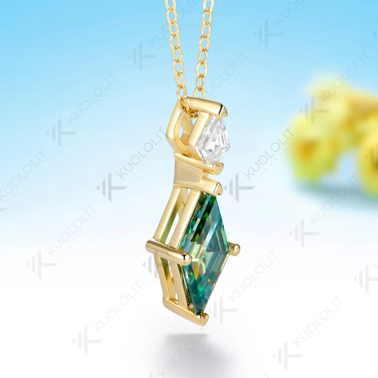 Kuololit 2.5CT Rhombus Cut Cyan Moissanite Custom Necklace for Women Solid 14K 10K 585 Yellow Gold  for Classic Christmas Gifts