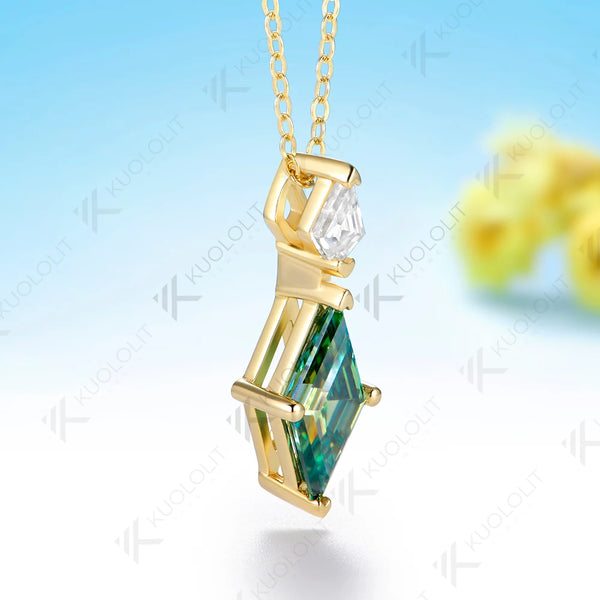 Kuololit 2.5CT Rhombus Cut Cyan Moissanite Custom Necklace for Women Solid 14K 10K 585 Yellow Gold  for Classic Christmas Gifts