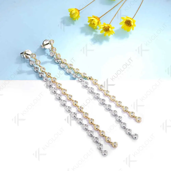 Kuololit 2CTW Moissanite Long Stud Earrings for Women Two Tone Solid 10K Gold for Yellow and White Gold for Christmas Gifts