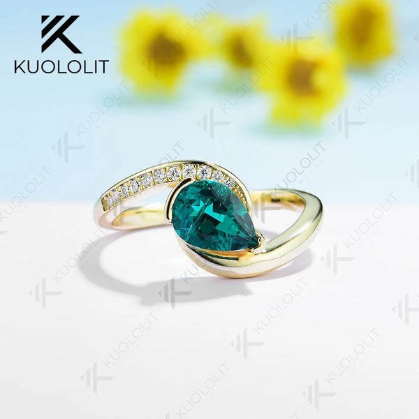 Kuololit 1.25CTW Lab Grown Diamond Eemrald Ring for Women Solid 18K 14K 10K 585 Yellow Gold Diamond Engagement Ring for Party