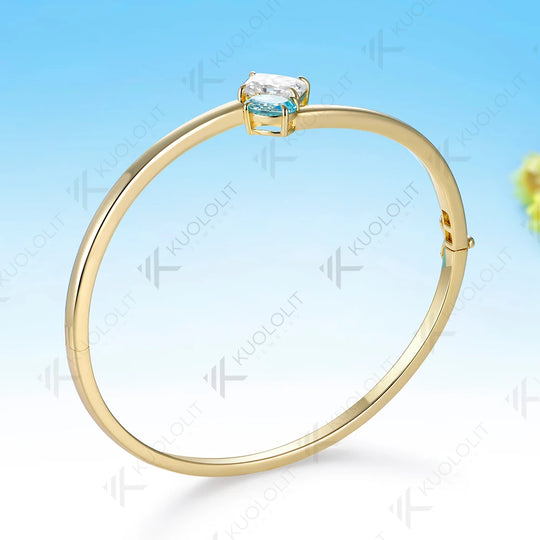 Kuololit 3.5CTW Paraiba Moissanite Custom Bangle for Women Solid 10K Yellow Gold Pear Bangle for Trendy Christams Gifts Party
