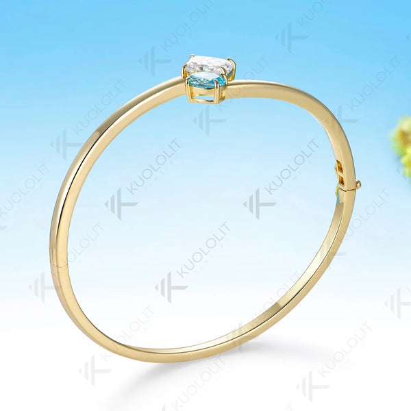 Kuololit 3.5CTW Paraiba Moissanite Custom Bangle for Women Solid 10K Yellow Gold Pear Bangle for Trendy Christams Gifts Party