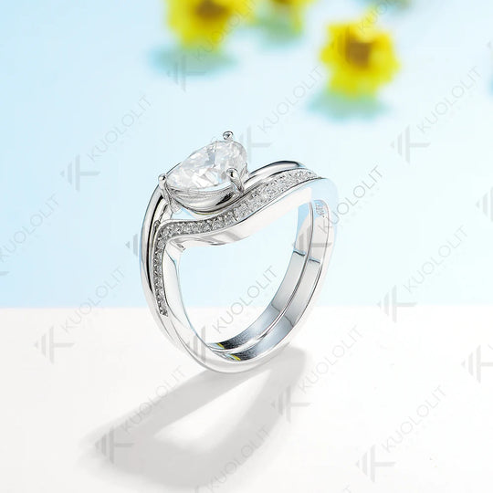 Kuololit 1.25CT Pear Cut Moissanite Set Rings for Women Solid14K 10K 18K 585 Gold Engagement Rings for Party Anniversary Gifts