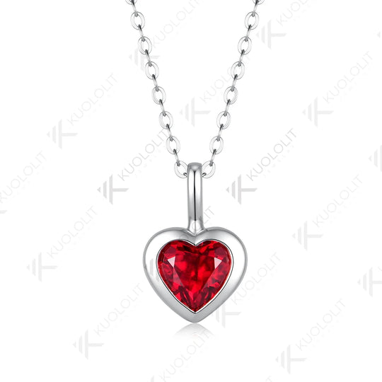 Kuololit 0.8CT Lab Grown Ruby Heart Cut Necklace for Women Solid 585 14K 10K Yellow Gold Necklace for Engagement Christmas Gifts