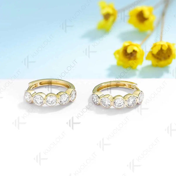 Kuololit 1CTW Moissanite Hoop Earrings for Women 18K 14K Solid Gold Yellow Gold Silver Clip Hoop Round cut for Christmas Classic