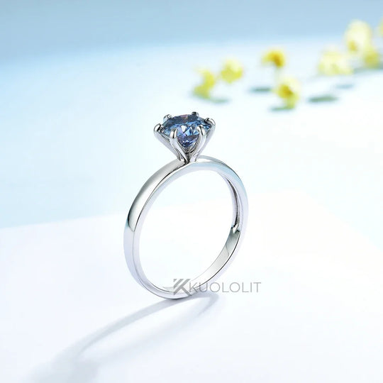 Kuololit 2CT Blue Moissanite Ring for Women Solid 14K 10K Yellow Gold Origanal Blue Color Round Ring for Engagement Christmas