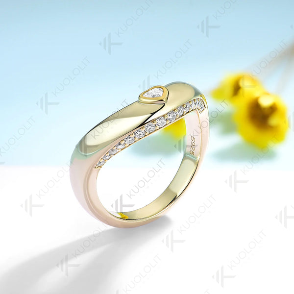 Kuololit Heart Cut Moissanite Engagement Rings for Women Solid18K14K10K Yellow Gold WeddingBands for Sweet Party Christmas Gifts